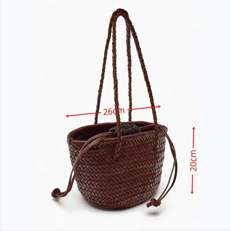 

URPAM RFUTWO Handmade Brown Woven Bag Women's Retro Single oulder Basket Summer New 2025 Faion Trend Synthetic Leather