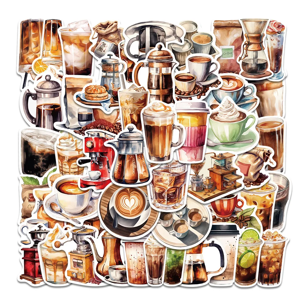 

10/50Pcs coffee Graffiti Sticker Aesthetic Decorative Notebook Guitar Laptop Luggage Cup Phone Skateboard Car Toys Kids Stickers