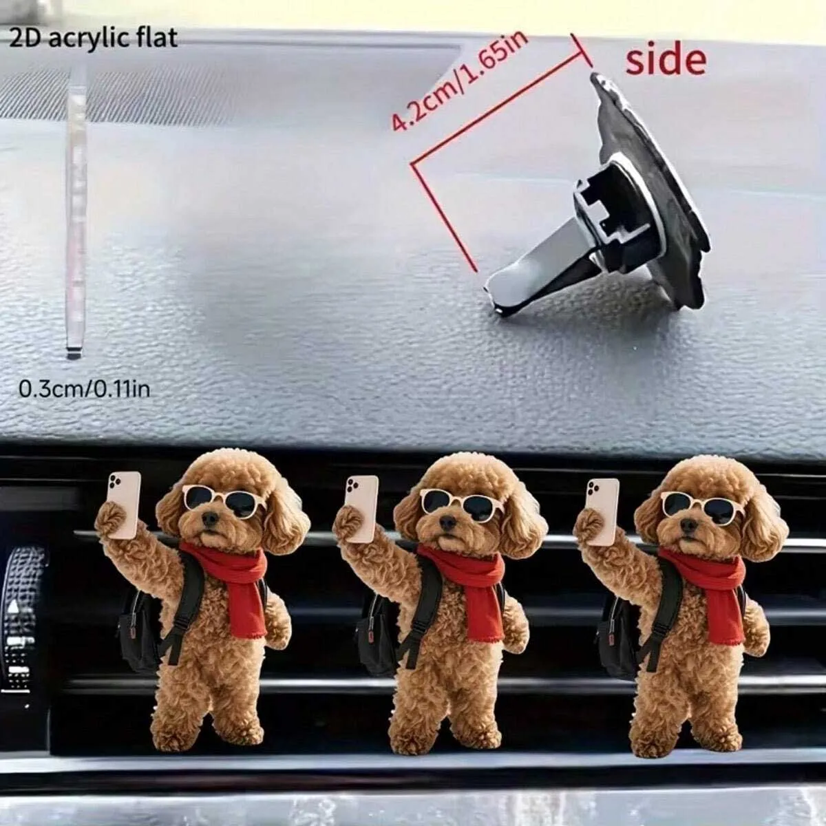 2D Flat Selfie Teddy Dog Pattern Car Air Outlet Decorative Clip, 1 Pack, Car Air Freshener, Fragrance Diffuser, Car Accessories