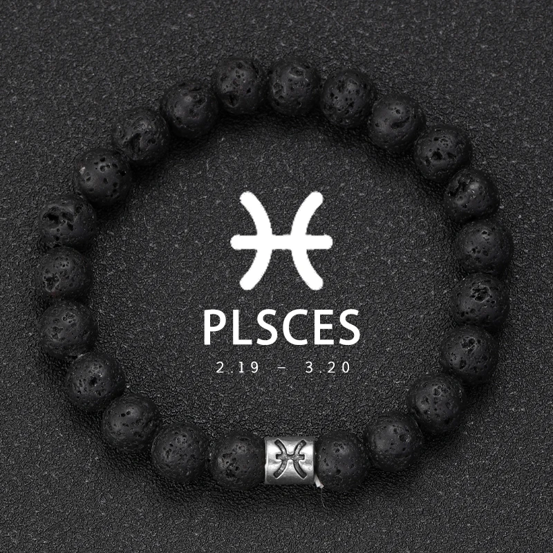 Natuursteen Lava Armbanden Ram Maagd Vissen Armbanden Dames Heren Koppels Vriendschap Sieraden 12 Sterrenbeelden Armbanden
