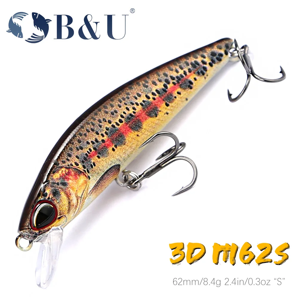 B&U 62mm 8.4g Sinking Minnow Wobblers Fishing Lures Trout Lure and Hard Bait Jerkbait for Perch Fishing Tackle