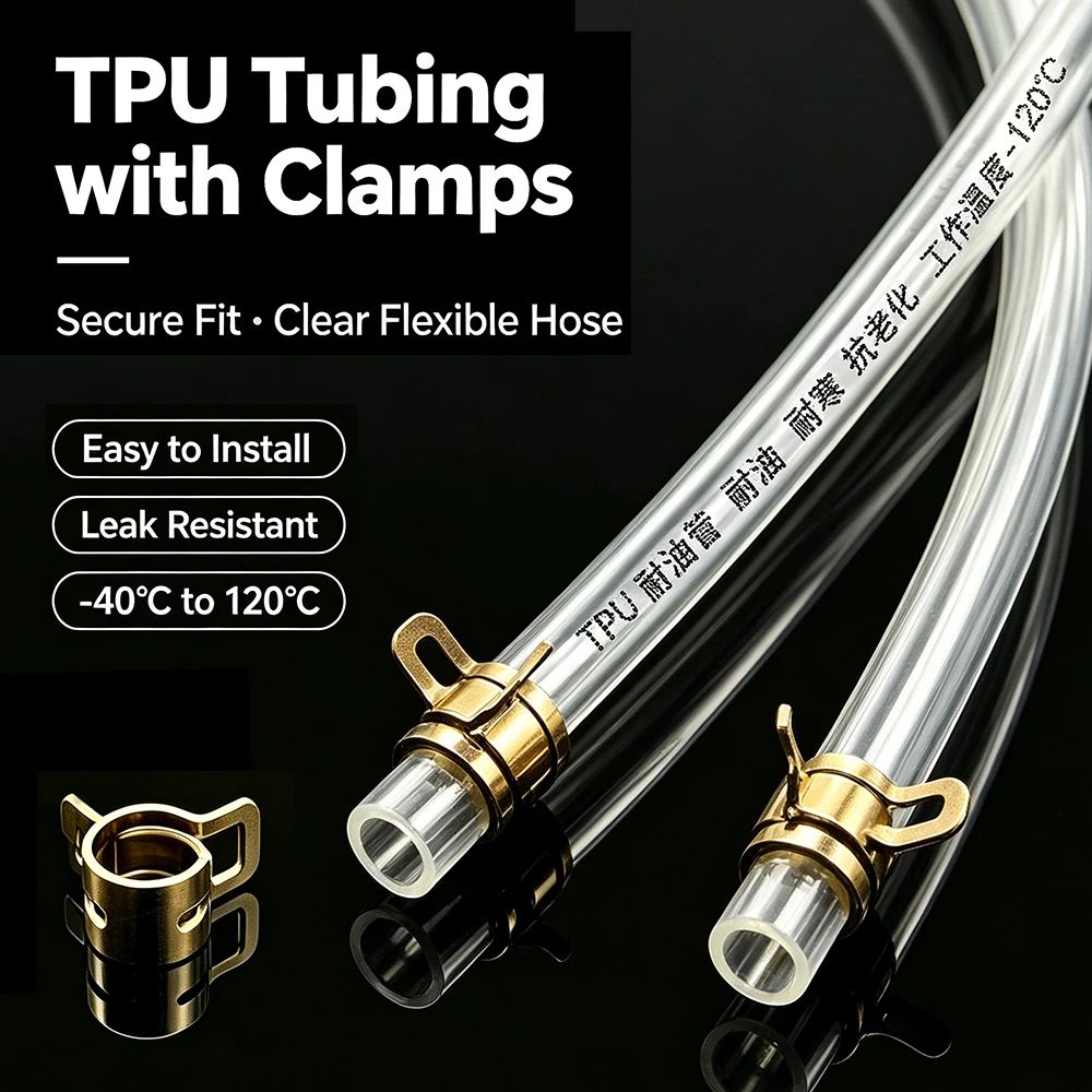 TPU Fuel Hose with Galvanized Clamps ID 4~16mm Aging Corrosion Resistant Clear Diesel Hose for Engine Oil Transfer 1/2/3/5M