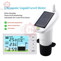 Ultrasonic Wireless Water Tank Liquid Level Meter Temperature Sensor Level Monitor Time Display Low Battery Indicator Alarm