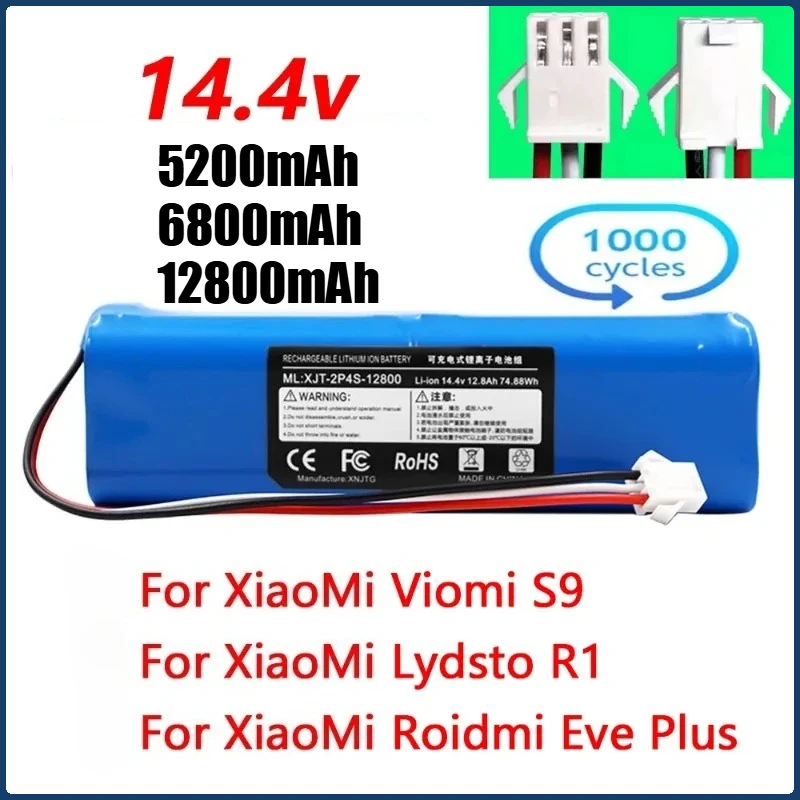 14.4V 5200mAh/6500mAh/12800mAh R1 Battery Pack for XiaoMi Lydsto R1 Rechargeable Lithium-ion Battery Robot Vacuum Cleaner