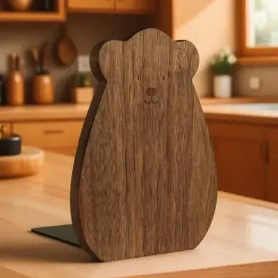 

1pc Wooden Bookend Bear Shape Bookshelf Accessory Book Fixator Natural Solid Wood Warm Color Smooth Finish Desk Decor
