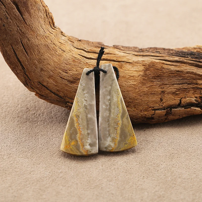 Natural Elongated triangular Bumble Bee Stone Earrings Beads for Jewelry Making, Handmade Natural stones beads 35*14*4mm 5.4g