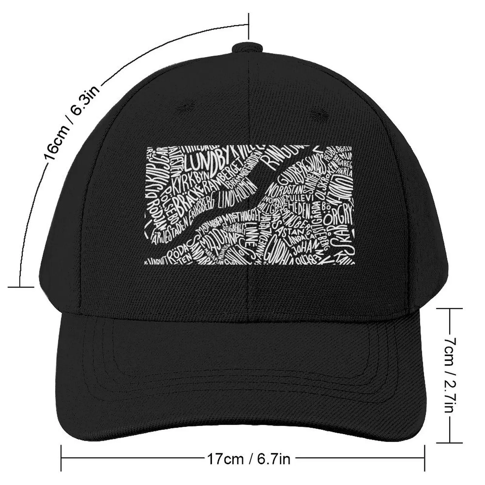 Typographic Map of Gothenburg (Black) Baseball Cap Kids Hat Golf Hat Hip Hop Men's Hats Women's