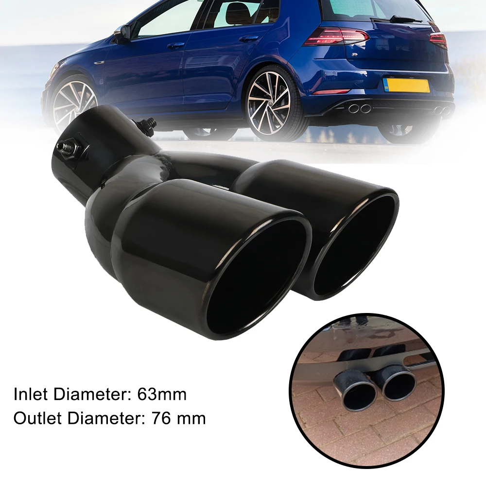 

Car Accessories 63mm Car Inlet Black Double-Barrel Rear Exhaust Tip Tail Pipe Double Outlet Stainless Steel Universal Muffler