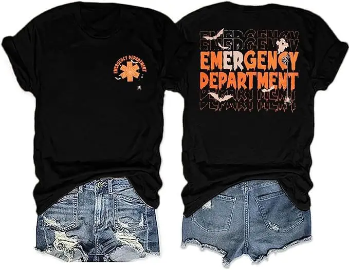 Emergency Department Halloween Shirt Woman Halloween Er Nurse Shirts Nurse Gifts Shirt Casual Short Sleeve Tee Tops