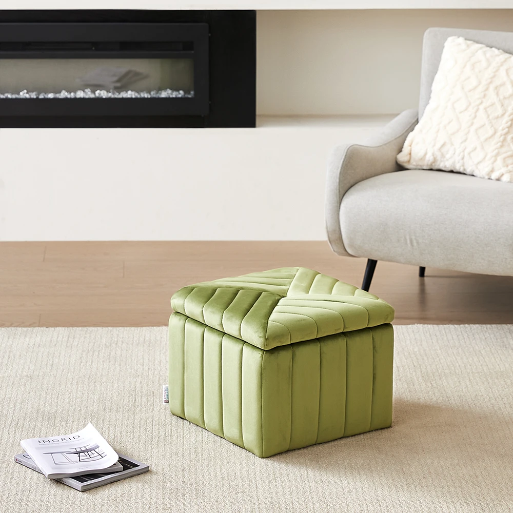 Comfortable Upholstered Velvet Modern Living Room Multifunctional Storage Ottoman Footstool