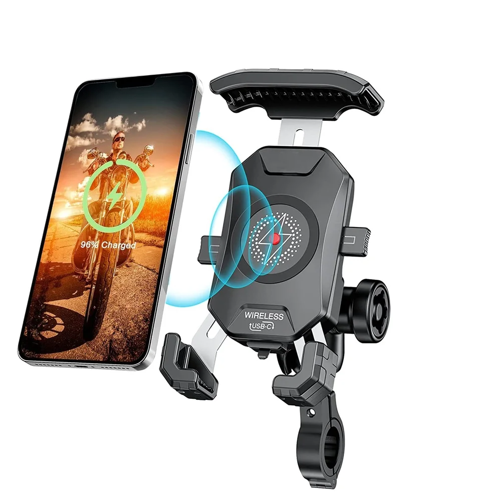 

Anti-Theft Motorcycle Wireless Phone Holder Charger 15W and USB C Quick Charge 1" Ball Stem Phone Holder for 4.0-7.0" Cellphones