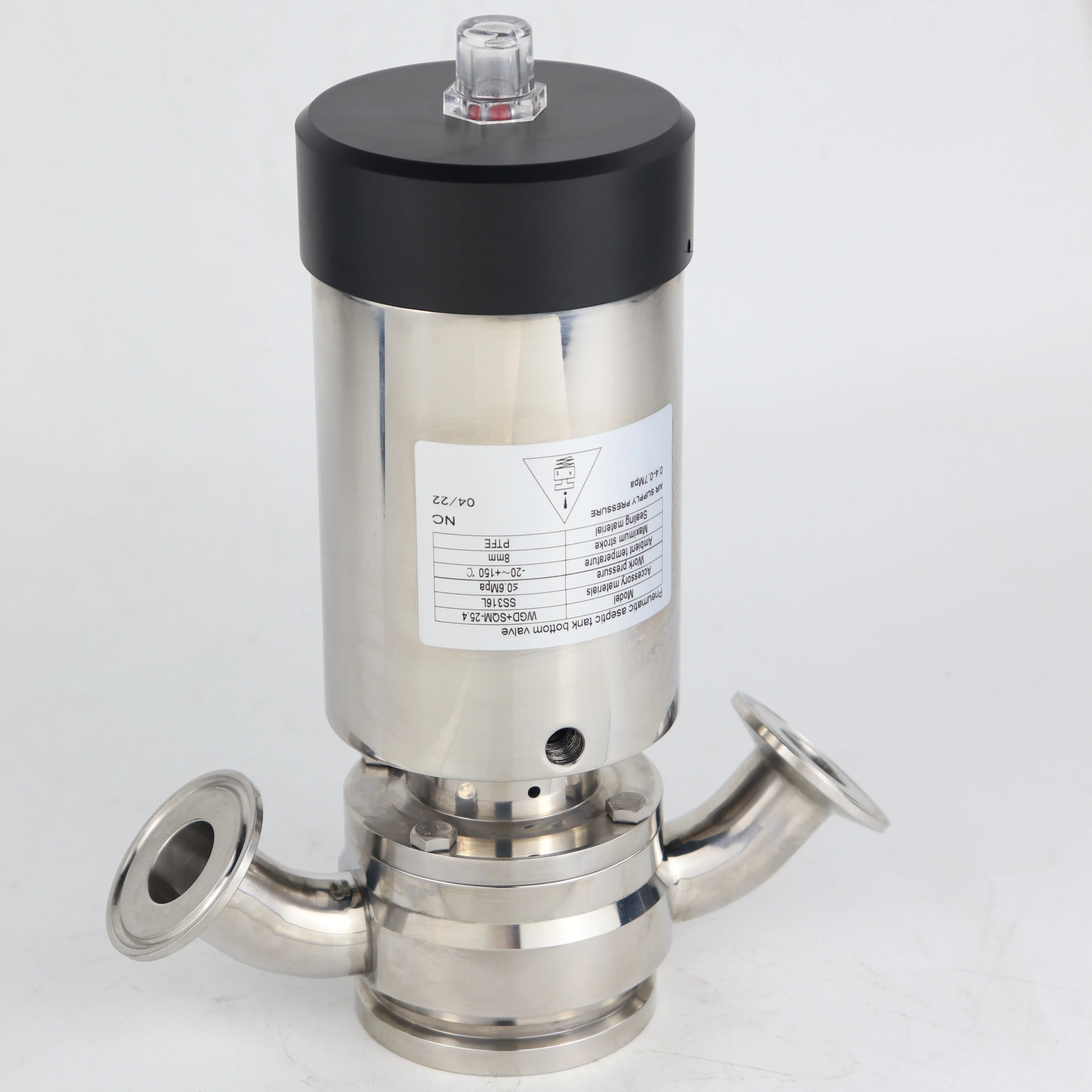 Sanitary Stainless steel Pneumatic Elbow Tank Bottom Valve Sanitary Seat Valve Discharge Tank Bottom Valve