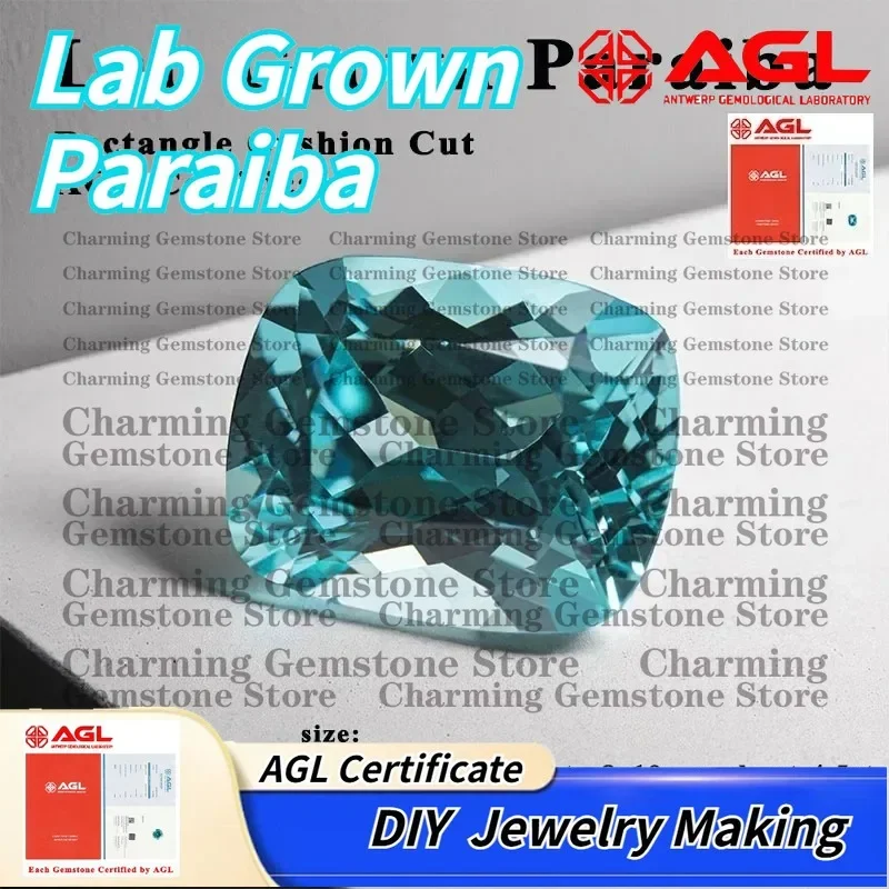 

Lab Grown Paraiba Gemstone for DIY Jewelry Making Cushion Rectangle Cut Inlay Ring Necklace Lab Created Paraiba Tourmaline
