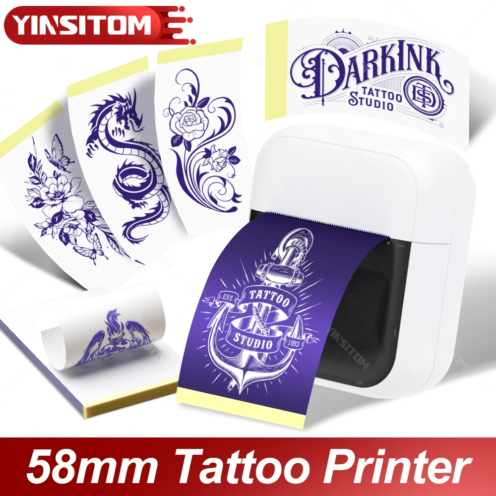

50MM Mini Thermal Wireless Printer Tattoo Transfer Sentcil Label Maker With Paper For DIY LOGO Tiny Pattern Tattoo Print NEW