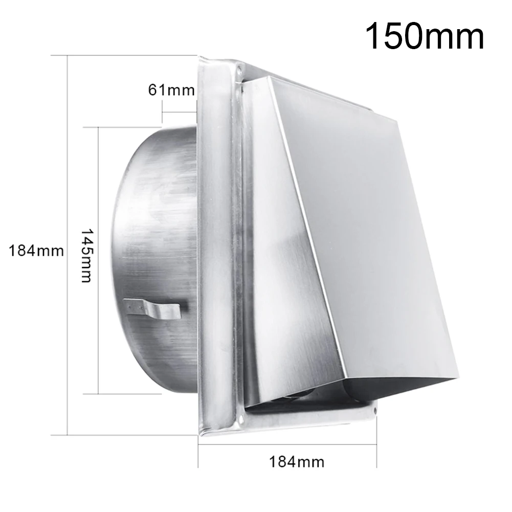 

1 шт., 150 мм, вентиляционные отверстия, вентиляционные отверстия из нержавеющей стали, наружная стена, дождевик, металлическая крышка, выхлопная решетка для дома, простая установка