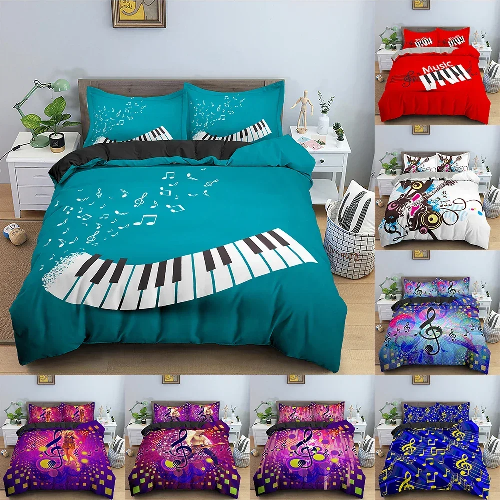 Music Notation And Instrument Comfortable Duvet Quilt Cover Pillowcase Bedding Set Children Bedroom Decoration Home Textile