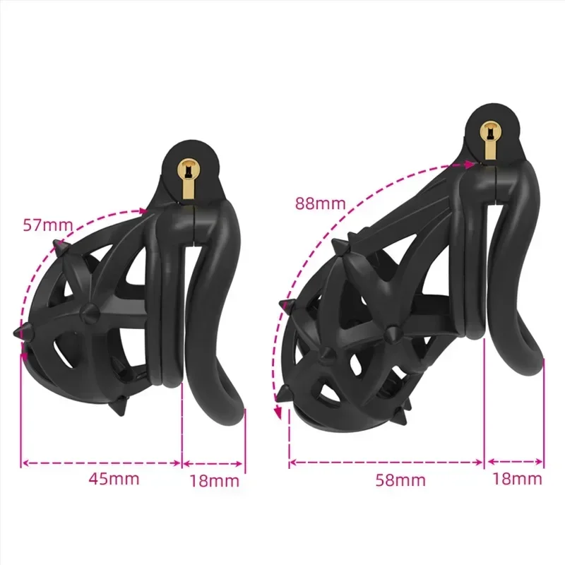 2024 Hot Sale Male Chastity Restraint with Double Headed Soft Spikes Breathable CB Lock Lightweight Cock Cage BDSM Adult Play 18