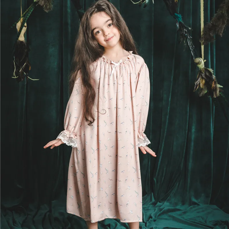 2024 Pajamas Dress for Baby Girls Summer Children Floral Printed Soft Loose Night Dresses Princess Girl Nightgown Lady Sleepwear