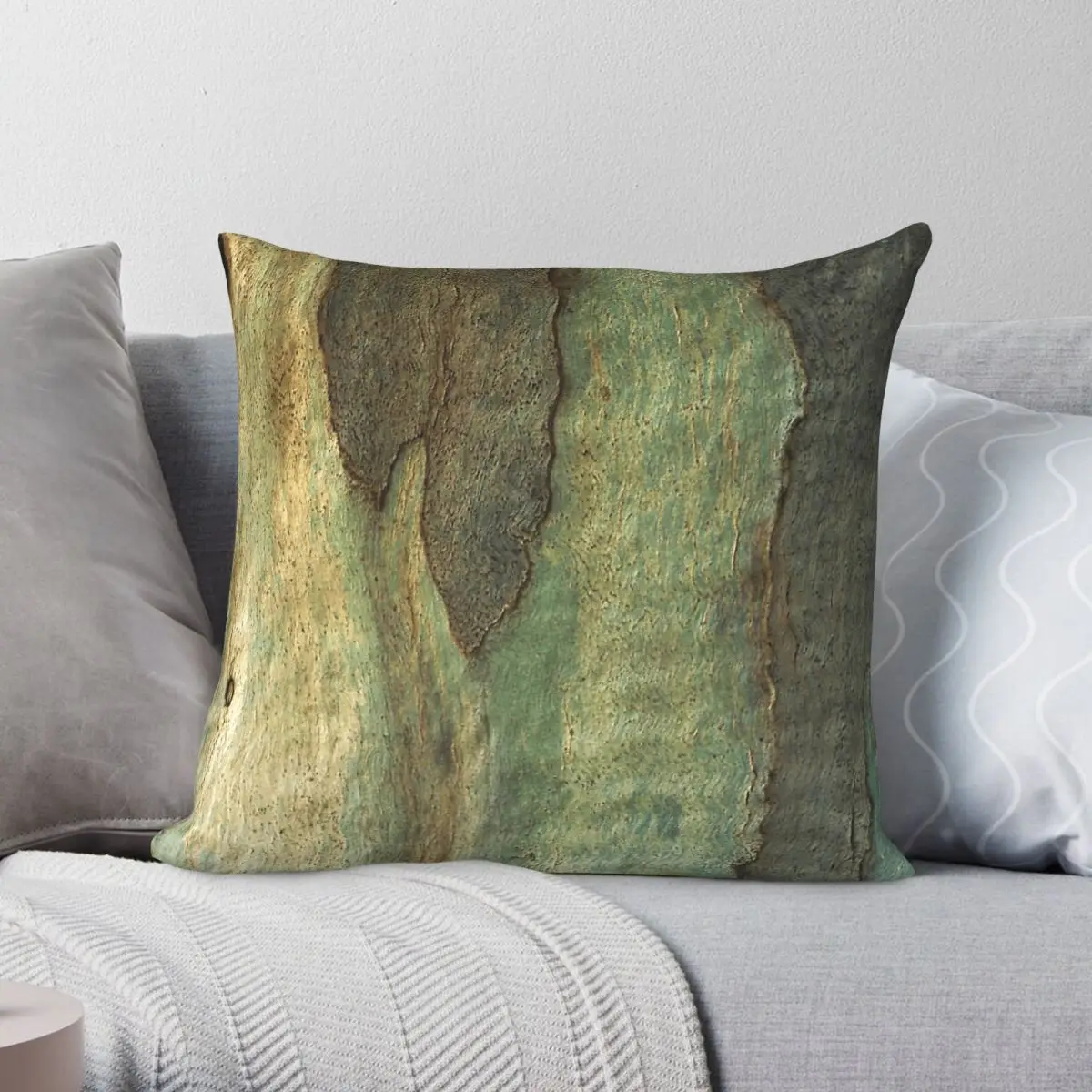 Eucalyptus Tree Bark Pillowcase Polyester Linen Velvet Printed Zip Decor Sofa Seater Cushion Cover