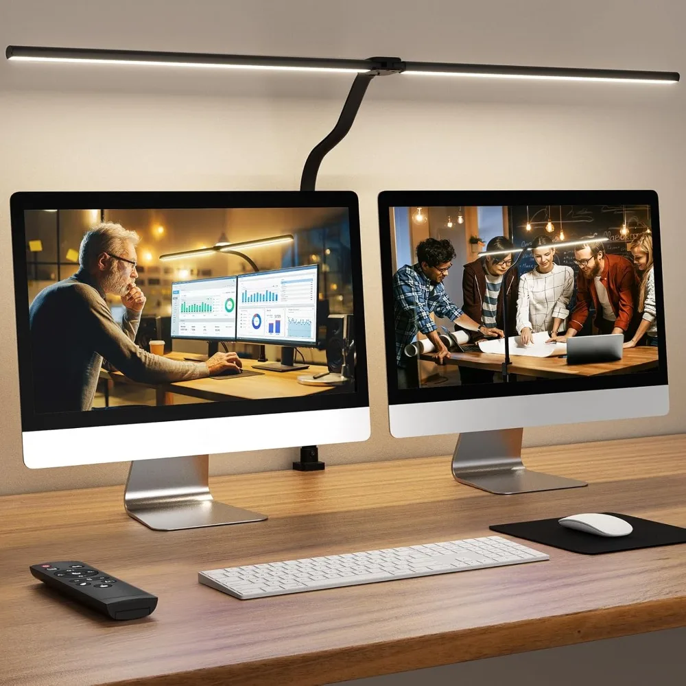 24W Remote Control Computer Desk Light Bright Desktop Lamp Multi Lighting  for Work with Adjustable Gooseneck, Double Head