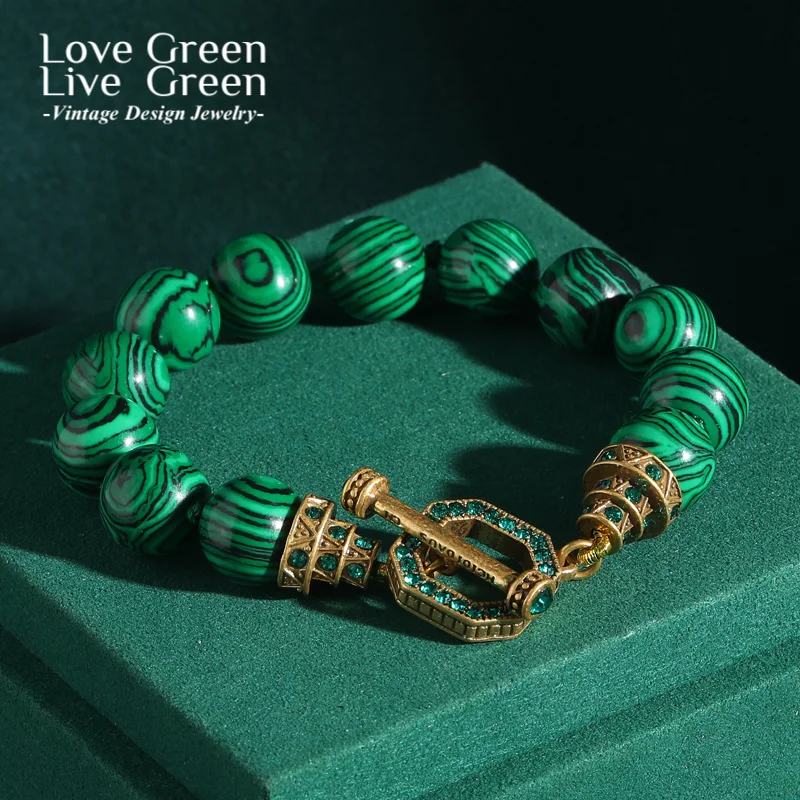 

Vintage Malachite Beaded Bracelets Natural Stone Rhinestones Charm Woman Gold Color Luxury Jewelry Designers Toggle Trends 2025