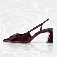 Sexy Burgundy Patent Leather Pointed Toe Pumps Women Fashion Bow Slingback Brand Designer Shoes Elegant Cozy Banquet Dress Shoes - Image 3