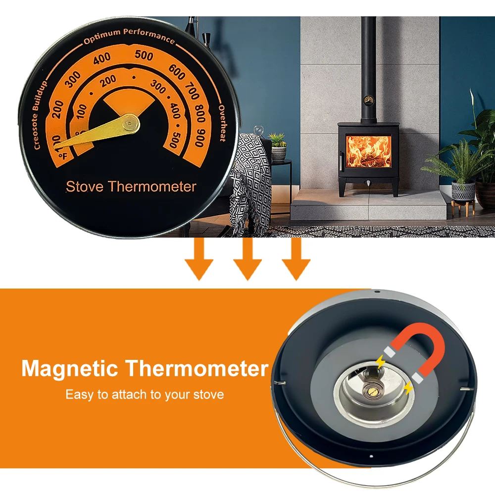 Termometr górny pieca na drewno Magnetyczny miernik temperatury pieca w piekarniku do spalania drewnem / gazu / pelletu / pieców 0-500 ° C/100-900 °