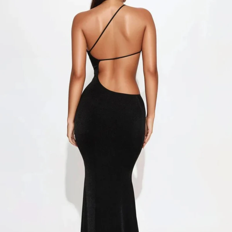 2026년 여름 유럽 미국 패션 비대칭 어깨 섹시 컷아웃 슬림 미디 드레스 여성용 트렌디 휴가복