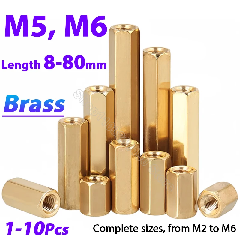 

1-10Pcs M5 M6 Brass Hex Female to Female Standoff Pillars Stud Mount Spacer Hexagon PCB Motherboard Hollow Column Length 8-80mm