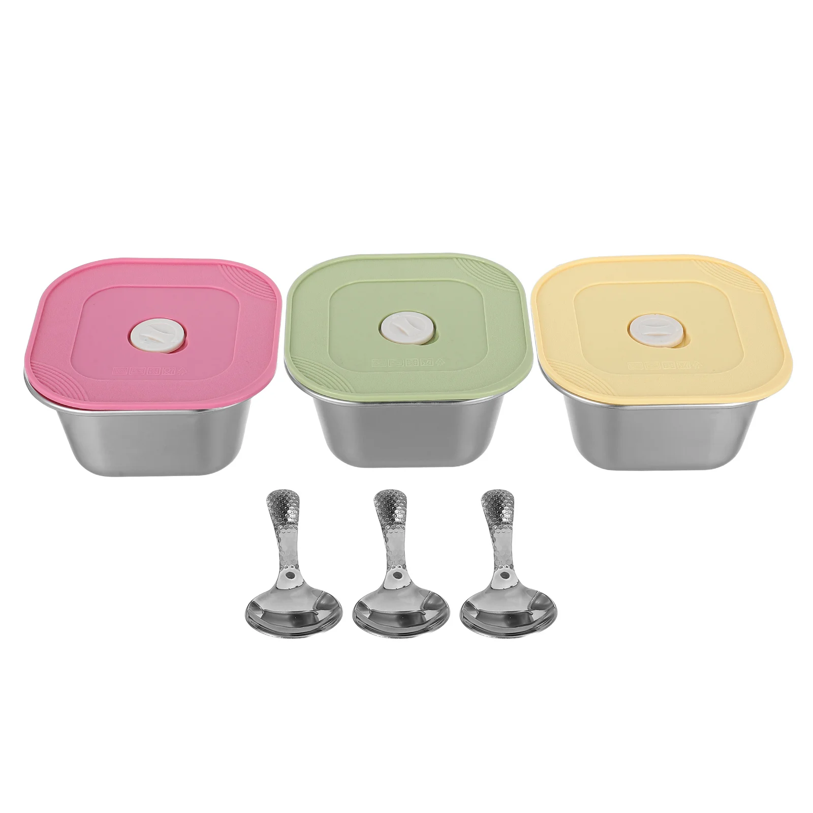 

3Pcs Stainless Steel Food Container Leakproof Silicone Lid Snack Jar Set Space Saving Stackable Lunch Box Accessories for Yogurt