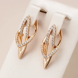 Kinel Sparking Micro-set Natural Zircon Dangle Earrings for Women Fashion 585 Rose Gold Color Unique Design Daily Fine Jewelry