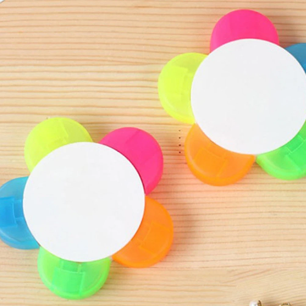 

5 Pcs Fluorescent Stationery Highlighter Pens Multicolor Smooth Writing Safe Non Toxic Minimal Pressure Clean Lines Petal Shape