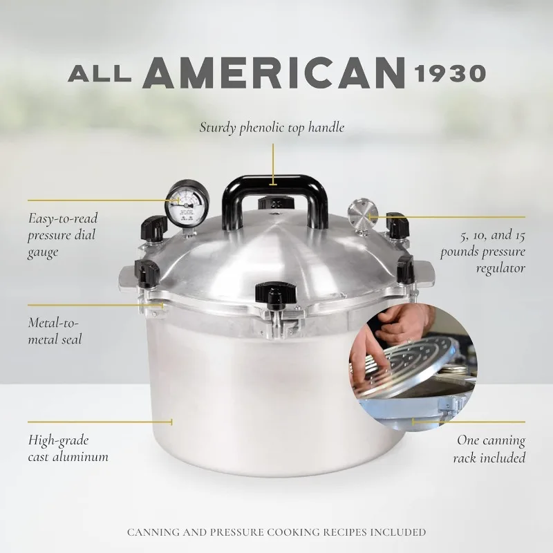 All American 1930: 15.5qt Pressure Cooker/Canner (The 915)-Easy to Open & Close - Suitable for Gas, Electric, or Flat Top Stoves