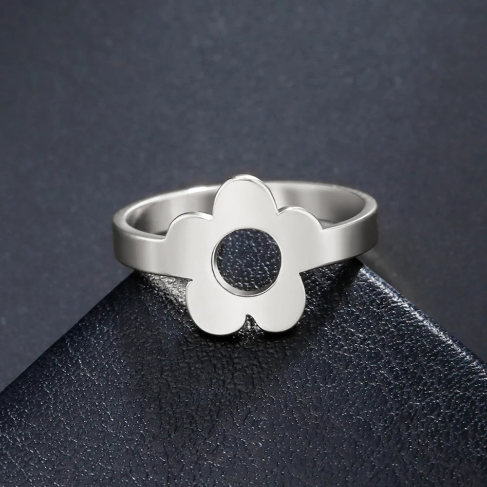 My Shape Flower Rings for Women  Stainless Steel Daisy Finger Rings Wedding Engagement Birthday Elegant Jewelry Female Gift
