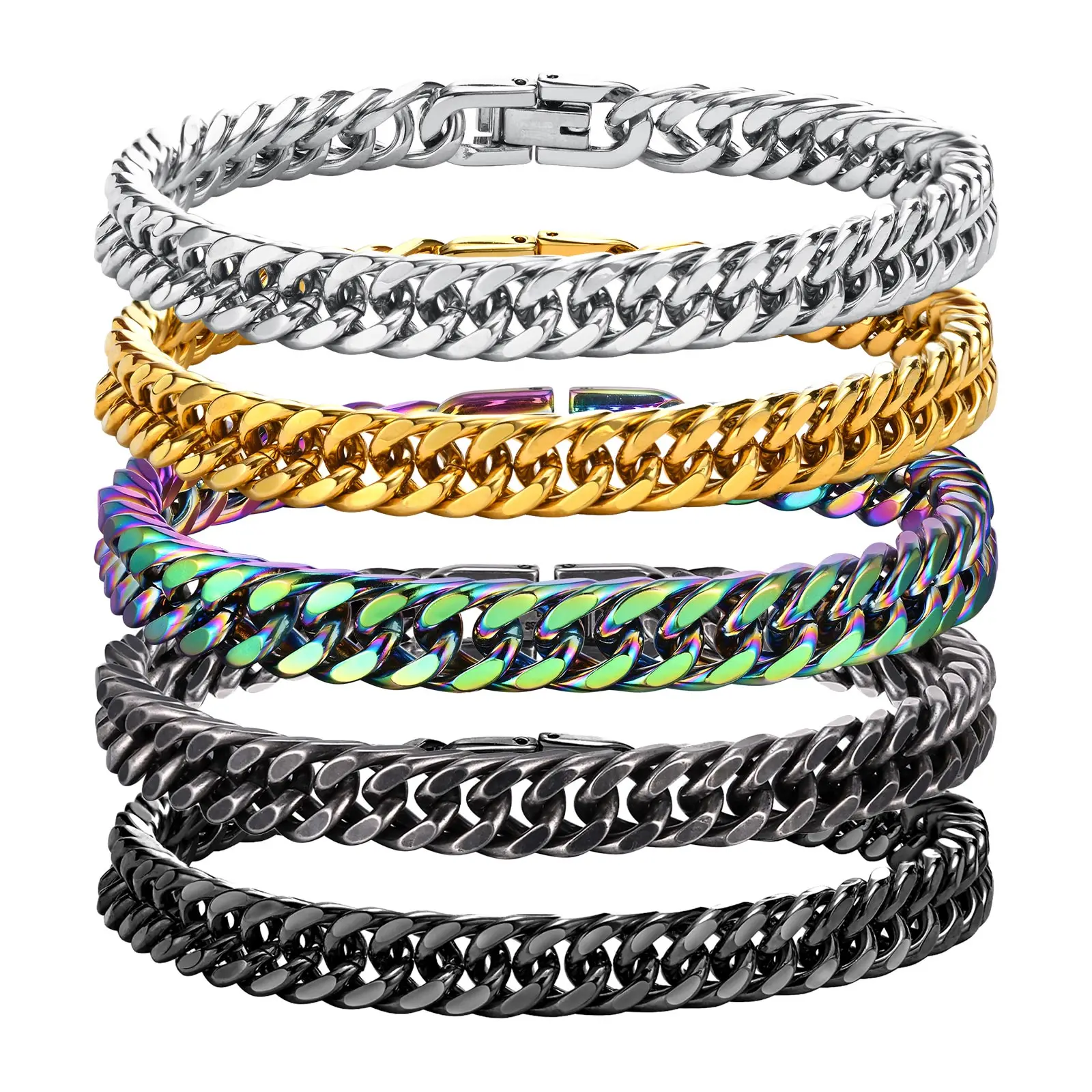 Vnox Men\'s Stainless Steel 8MM Link Chain Miami Cuban Bracelets for Male Boys Gifts Jewelry, Length 19cm/21.5cm