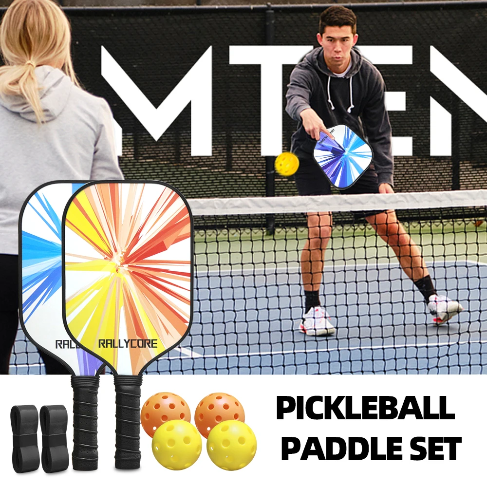 

Pickleball Paddles Set of 2 Fiberglass Rackets with 4 Balls & Carry Bag for Beginners