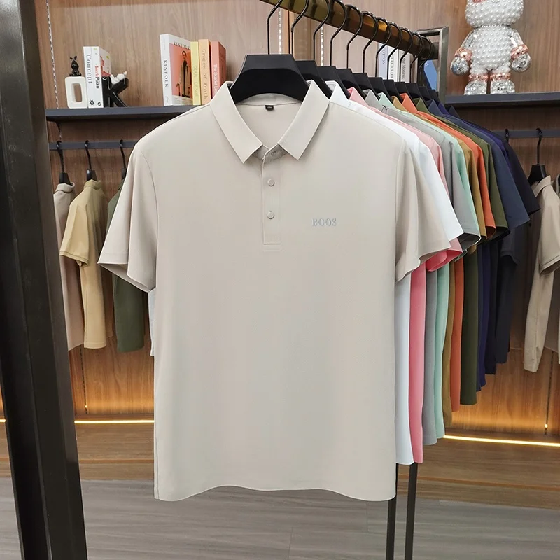 Sommermode Herren Kurzarm-Poloshirt mit Kragen, Knöpfen und Buchstabenprägung, Lässig, Atmungsaktiv, Minimalistisch, Einfarbig, Herrenbekleidung – Detail 15
