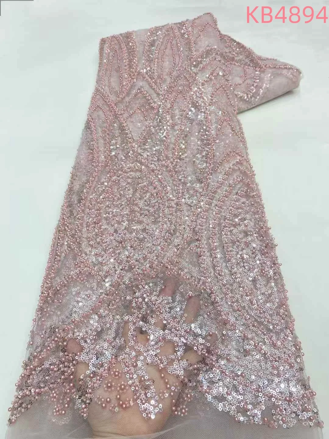 النسيج الأفريقي الدانتيل جودة عالية 2025 الأبيض الزفاف مطرز أقمشة الدانتيل الترتر تول أقمشة الدانتيل لفستان حفل الزفاف KB4894