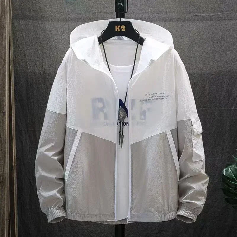 Skin Coats Men Ultra Light UV Sun Protection Big Size Hooded Windbreaker Jacket Men's Striped Casual Outwear Motorcycle Jackets view 2