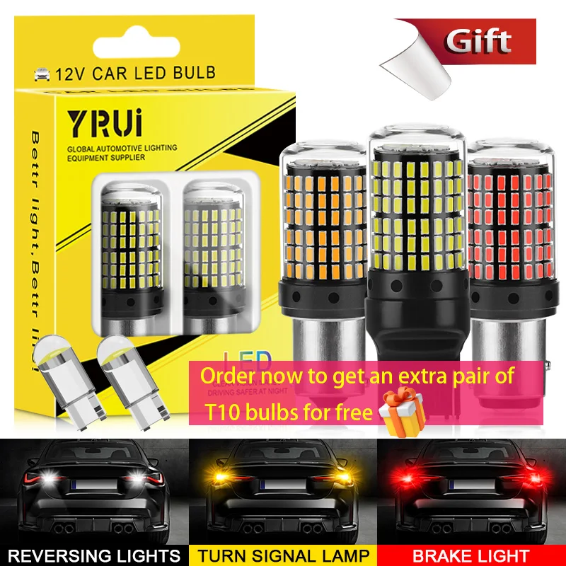 YiRui 2pcs 12-48V New LED Bulbs 144smd Lamp Reverse Turn Signal Light BA15S P21W BAU15S PY21W 7440 W21W P21/5W 1157 BAY15D