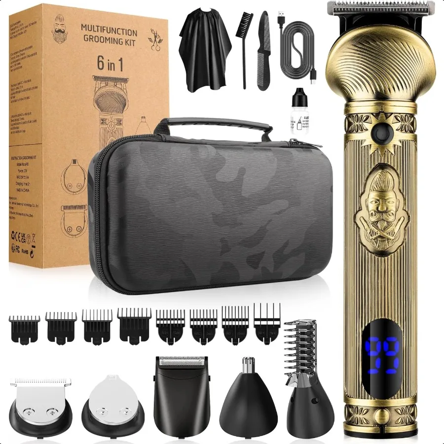

Beard Trimmer Kit for Men Profional 6 in 1 Hair Clipper Trimmer Cordl Multi Groomer Mens Grooming Kit for Beard Face Body Nose