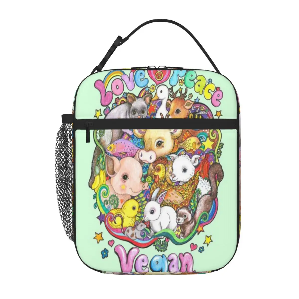 Bestselling Love Peace Vegan Zipper Closure Insulated Snack Tote Desk Dining Insulated Lunch Bag