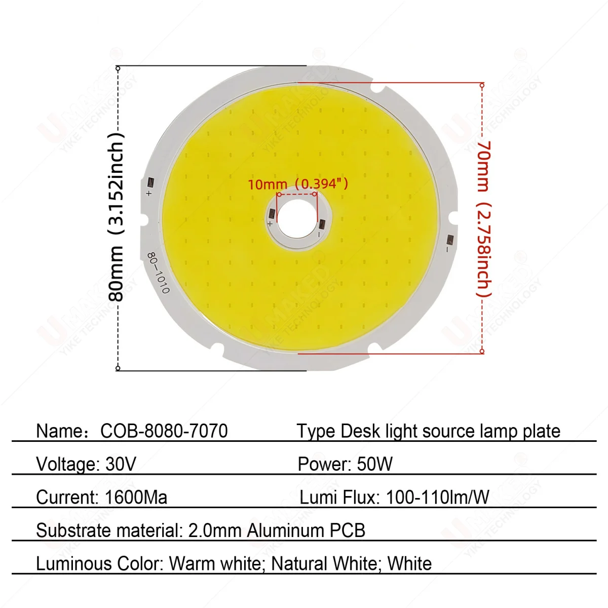 2pcs 80mm LED Lawn Light Source 30V 1.6A Chip COB Beads 50W White Aluminum PCB Plate COB DIY Bulb Outdoor Floodlight Bay Lamp