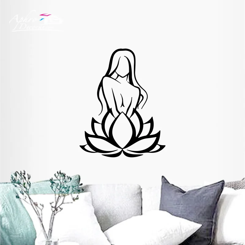 Lotus Yoga Buddha Wall Decals Girl Mediation Om Unique Wall Sticker Removable Art Mural Home Decoration Wallpaper