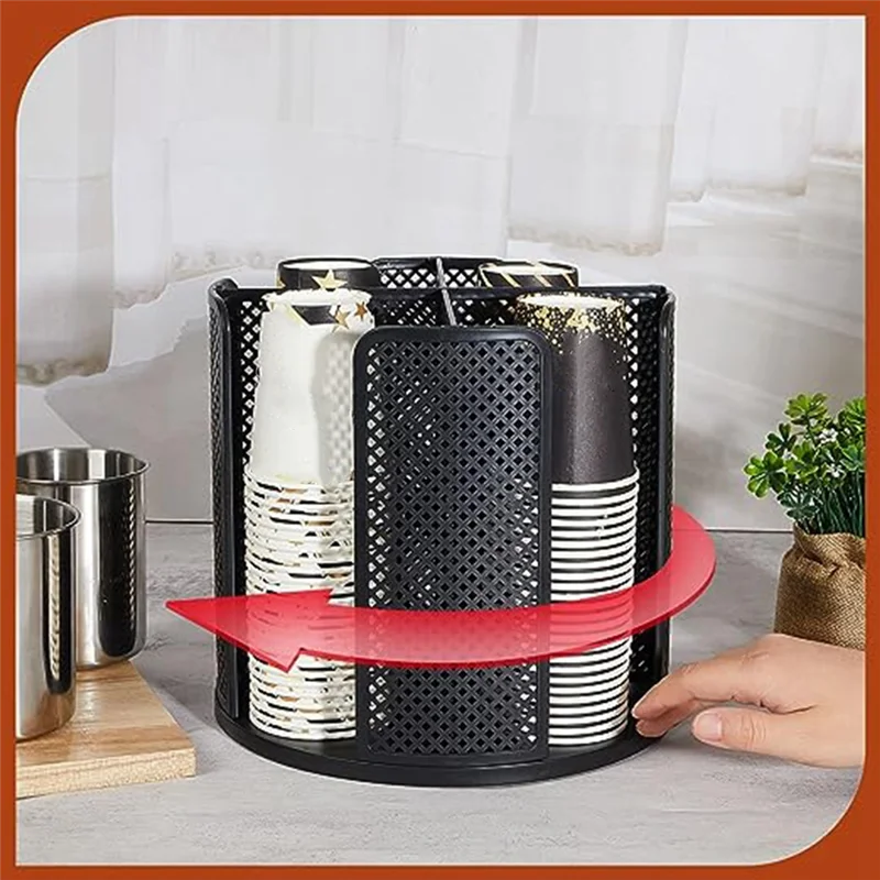 

Y42A-Coffee Cup Dispenser 360 Degree Rotatable Paper Cup And Lid Holder Plastic 4 Compartment Cup Lid Organizer For Kitchen B Du