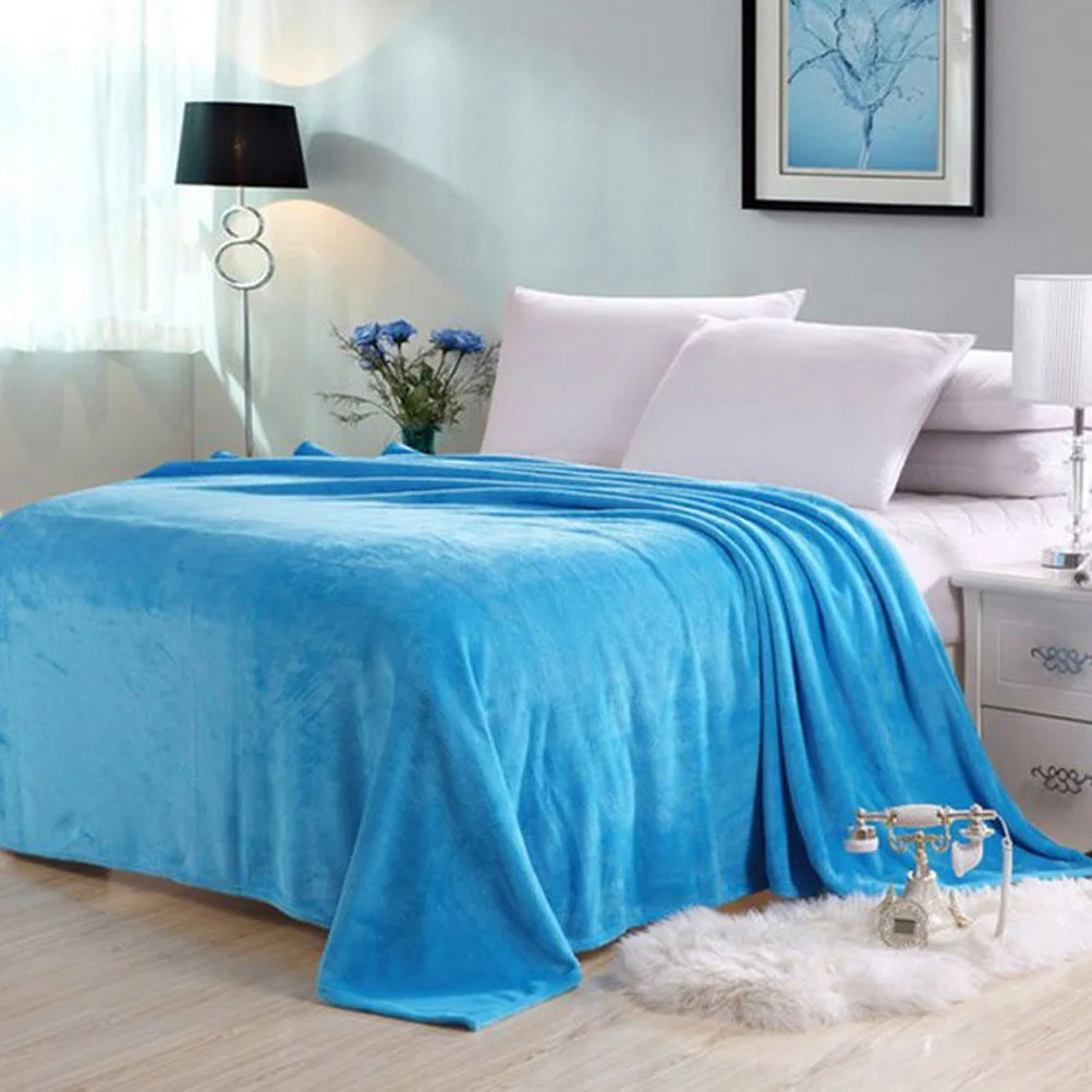 

Thick Flannel Fleece Blanket 100x140cm Blue Lightweight Warm Soft Winter Blanket for Camping Backpacking Home Use Snuggle