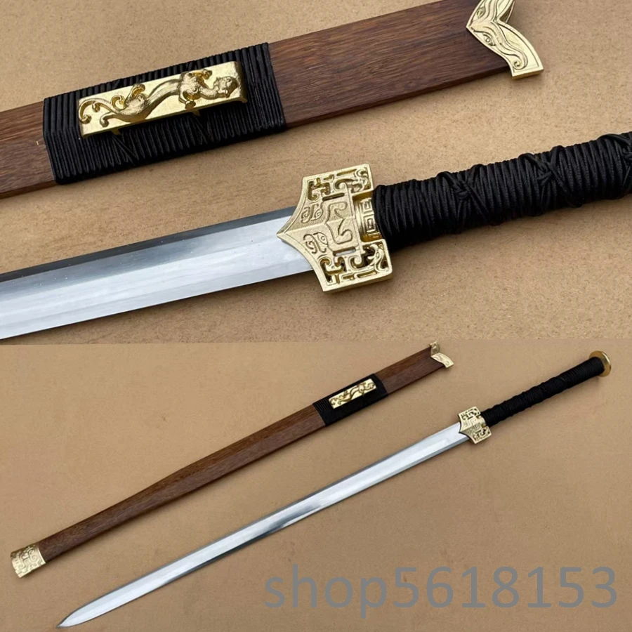 

copper brass fittings 1095 Meng steel sharp blade Chinese sword dragon han wood rose saya