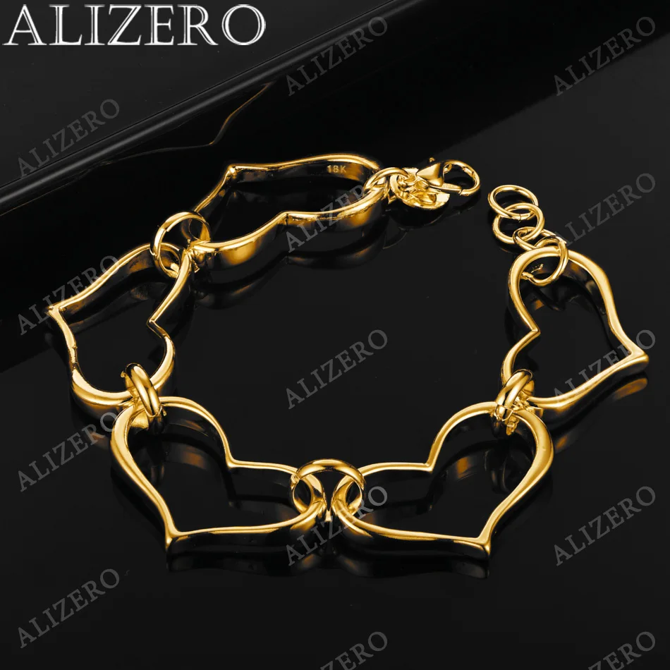 

ALIZERO 18K Gold Five Hearts Bracelets For Women Wedding Party Gift Fashion Jewelry Wholesale 925 Sterling Silver Bracelet