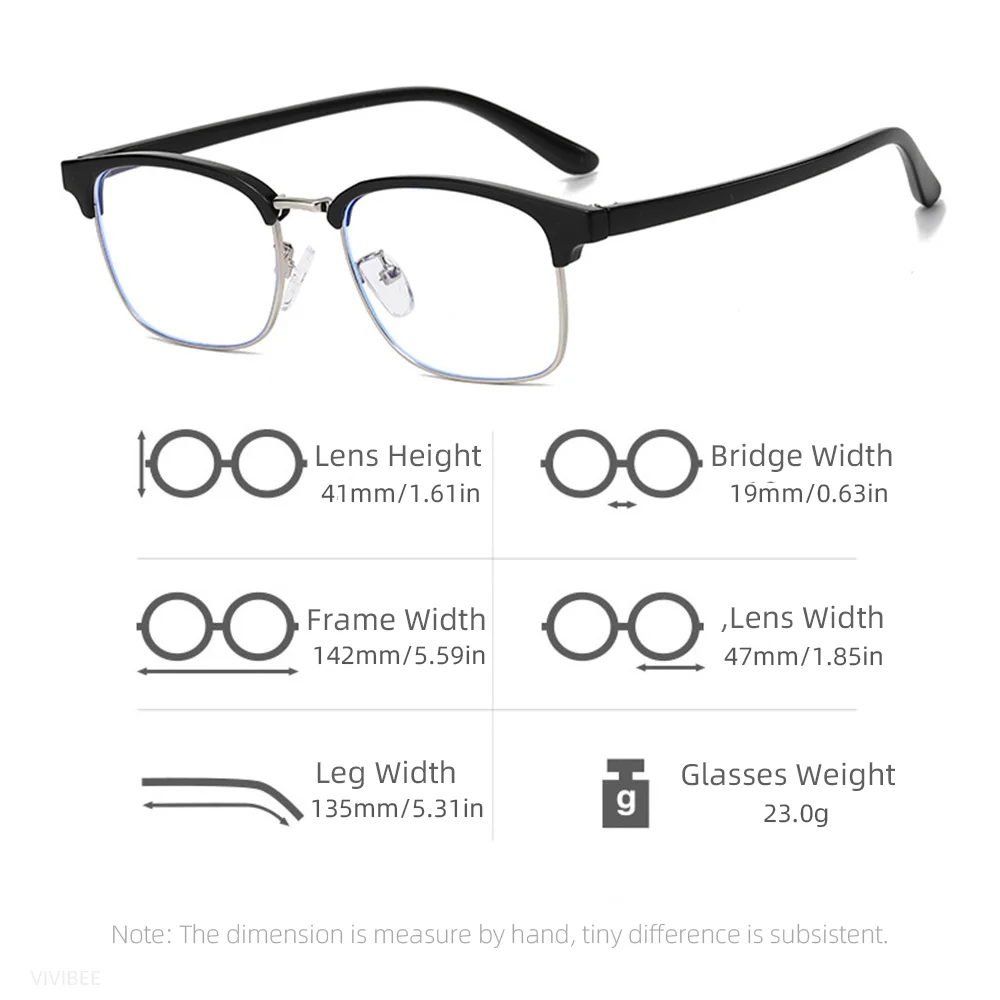 VIVIBEE Klassische Halbrandlose Anti-Blaulicht-Brille für Herren, quadratisch, Ray-Filter, Computer-UV400-Brille für Damen – Detail 9