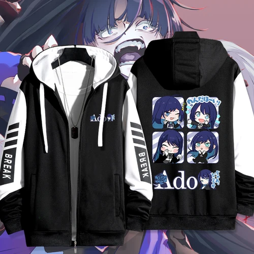 Sudadera con capucha con cremallera y estampado de dibujos animados de cantante Ado, sudadera Harajuku para hombres y mujeres, ropa de calle, chaqueta con capucha con cremallera de Hip Hop, prendas de vestir exteriores